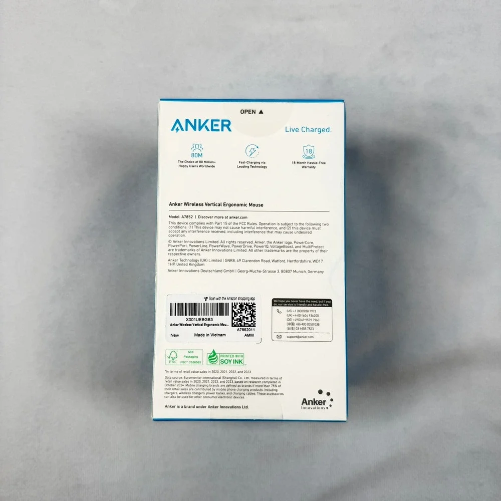 Anker Wireless Vertical Ergonomic Mouse 2.4G Optical 1600 DPI Black New